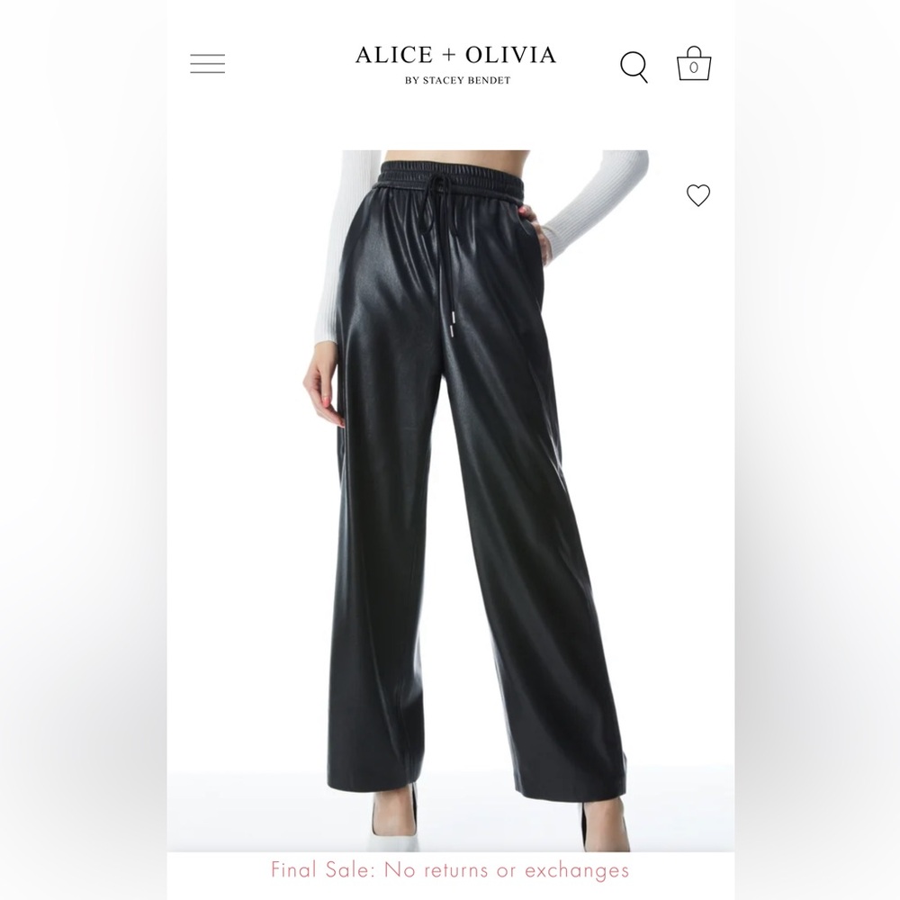 Alice & Olivia Benny Baggy Pull Up - Vegan Leather, New (never worn), Size XS